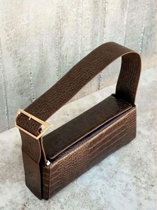 Meshki Handbags - Meshki Maria Faux Leather Crocodile Shoulder Bag Brown